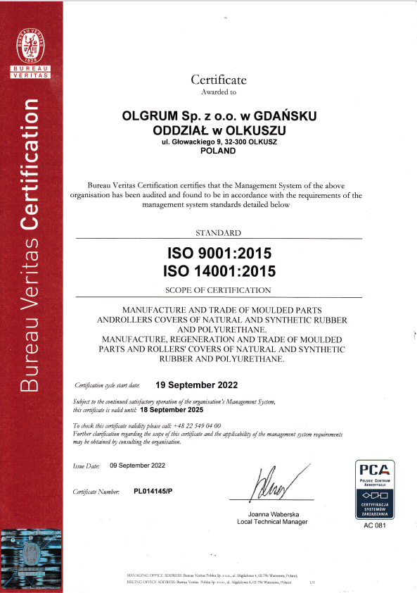 Olgrum ISO certificaten Ruma Rubber